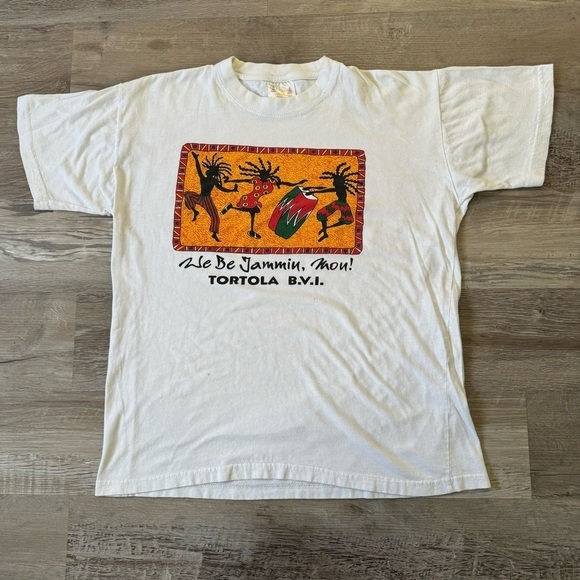 1990s Jamaica white t-shirt
We be Jammin! 
Fits mens L - Picture 1 of 5